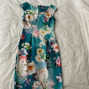 Maggy London Print Scuba Midi Dress Aqua